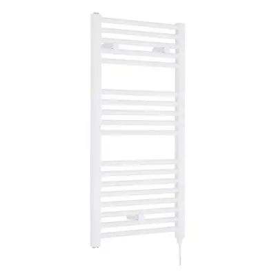 Electric Vertical Round Towel Rail with Rails - 920mm x 480mm - Watt - Gloss White