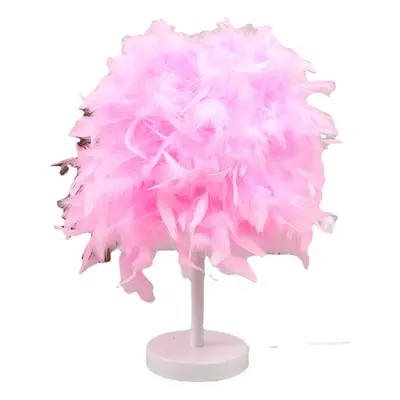 (Pink) Colorful Feather Shade Table Lamp Bedside Desk Lamp Night Light Home Decor Gifts