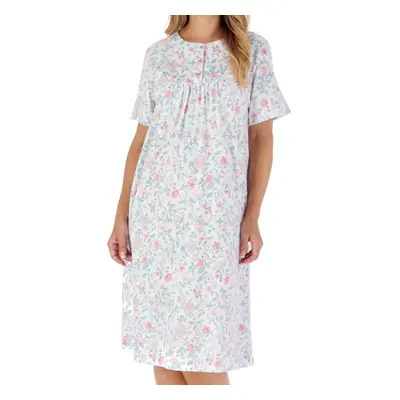 (Pink, UK 24/26) Slenderella Ladies Short Sleeve Jersey Cotton Floral Nightdress