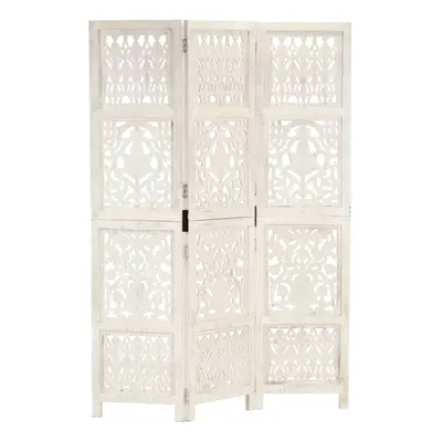 vidaXL Solid Mango Wood Hand carved 3-Panel Room Divider White 120cm Screen