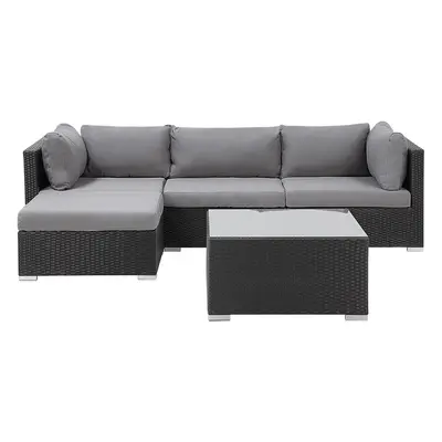 Corner Sofa Lounge Set SANO PE Rattan Black