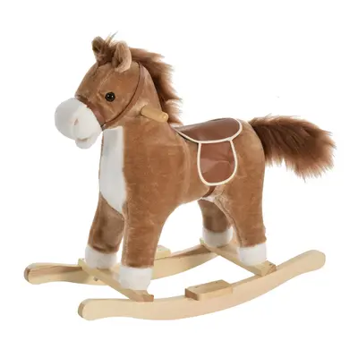 HOMCOM Kids Plush Rocking Horse w/ Moving Mouth Tail Sounds Months Brown