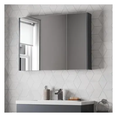 900mm Bathroom Mirror Cabinet Door Storage Cupboard Wall Mounted Grey Gloss