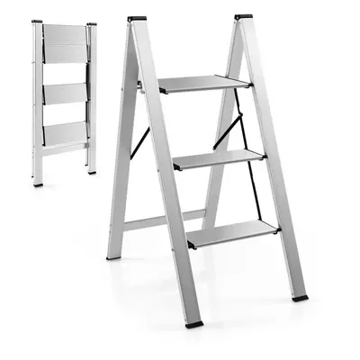 3 Step Ladder Folding Aluminum Structure Step Stool w/ Anti-Slip Pedal