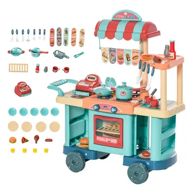 HOMCOM Pcs Kids Kitchen Play set Pretend Trolley Cart Toys for Age