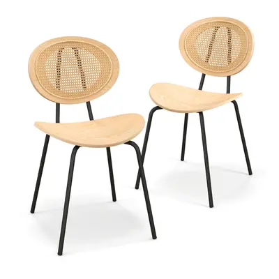 Set of Rattan Dining Chair Modern Side Accent Armless Chairs W/ Mesh Backrest