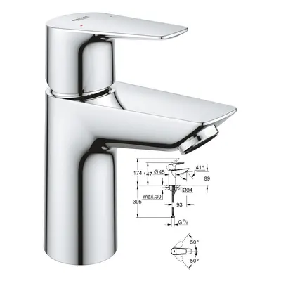 GROHE BauEdge Single Lever Mono Basin Mixer Tap Smooth Body Ecojoy