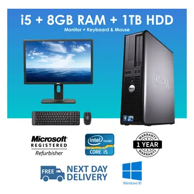 DELL PC Dual Bundle Monitor i5 8GB DESKTOP TOWER PC&TFT COMPUTER WINDOWS 1TB