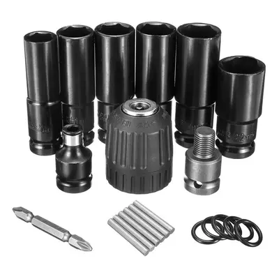 10pcs Electric Impact Socket Wrench Set 1/2 Inch Square Drive Metric Drill Chuck Adapter