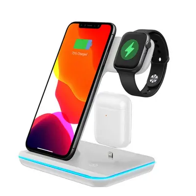 (White) Wireless Charger Stand in1 Qi 15W Fast Charging