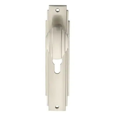 PAIR Line Detailed Door Knob on Euro Lock Backplate x 45mm Satin Nickel