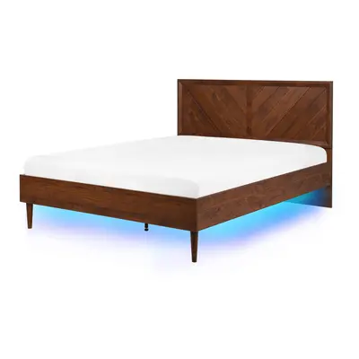 EU Double Size Bed with LED Dark Wood MIALET