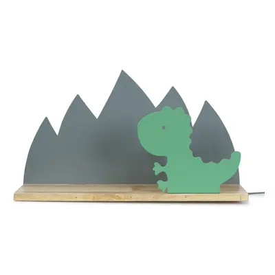 Kids Green & Grey Dinosaur Plug in Wall Light Shelf Children's Light