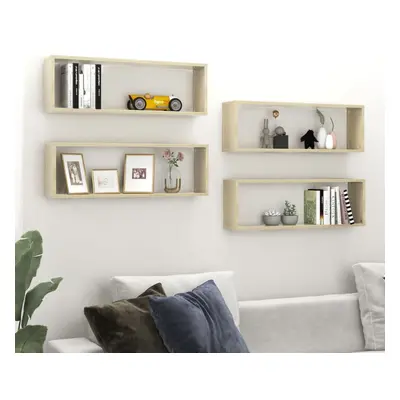 vidaXL 4x Wall Cube Shelves Sonoma Oak Chipboard Storage Hanging Floating Unit