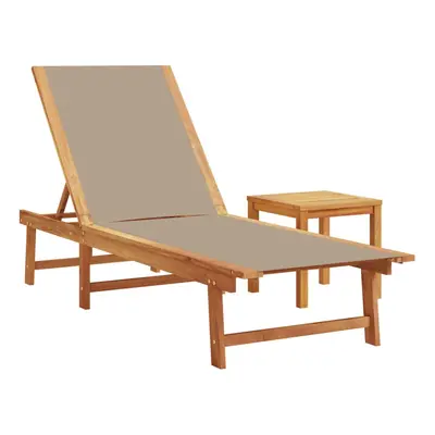 (taupe, sun lounger + table) vidaXL Sun Lounger Bed Outdoor Garden Recliner Solid Acacia Wood an