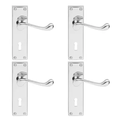 4x Victorian Scroll Lever on Rectangular Lock Backplate x 41mm Chrome