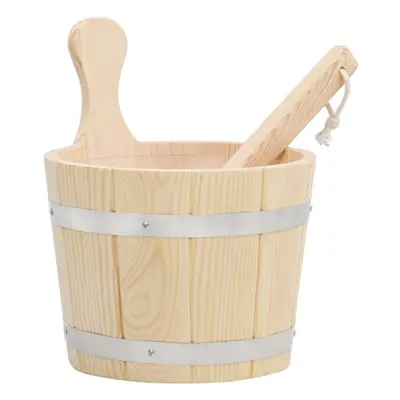 vidaXL Solid Wood Pine Sauna Bucket and Ladle Set Wooden Sauna Bowl and Scoop