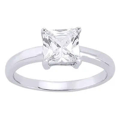 (M) Jewelco London Ladies Rhodium Plated Sterling Silver Square Cubic Zirconia Claw Solitaire En