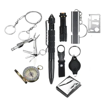 11 In SOS Emergency Survival Kit EDC Tools Compass Fret Saw Flashlight Tactical Camping Hiking