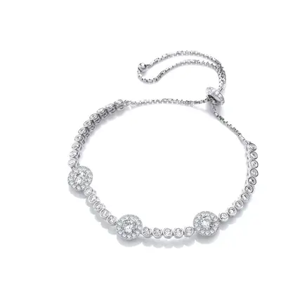 Jewelco London Ladies Sterling Silver Cubic zirconia Trilogy Halo Bubble Cluster Adjustable Togg