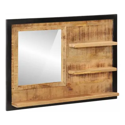 vidaXL Mirror with Shelves Bathroom Wall Mirror Glass and Solid Wood Mango