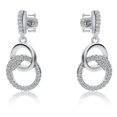 Jewelco London Rhodium Plated Sterling Silver White Cubic Zirconia Interlocked Magic Rings Drop 