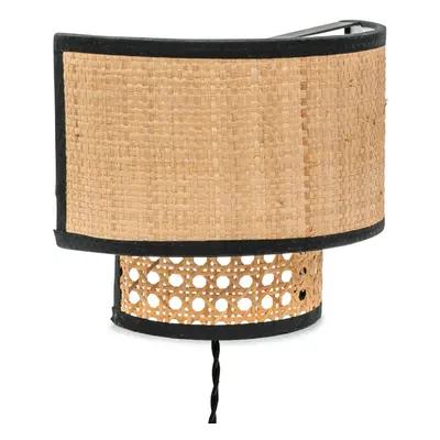 Plug in Natural Rattan Wall Light Easyfit Wicker Cane Wall Lamp + LED