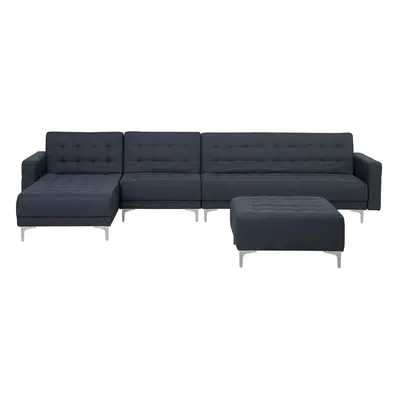 Right Hand Modular Fabric Sofa with Ottoman Dark Grey ABERDEEN