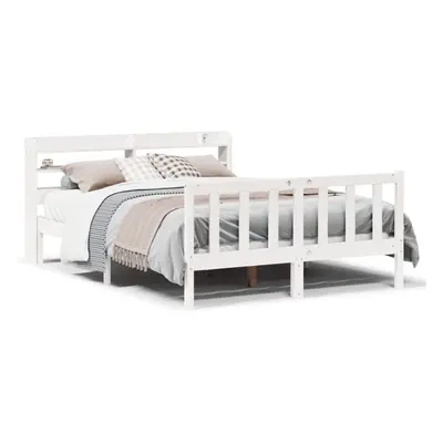 vidaXL Bed Frame with Headboard White 150x200 cm King Size Solid Wood Pine