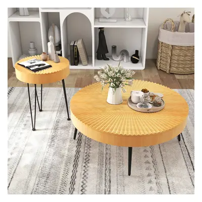 2PCS Round Nesting Tables Boho Farmhouse Accent Coffee Tables w/Adjustable Foot