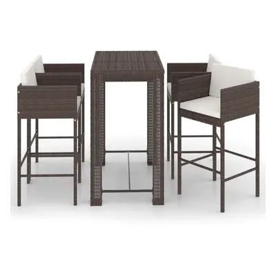 vidaXL Garden Bar Set Piece with Cushions Poly Rattan Brown Table and Chair