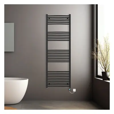 (Black, 1800x600mm) Pre-filled Electric Curved Heated Towel Rail Radiator Thermostatic