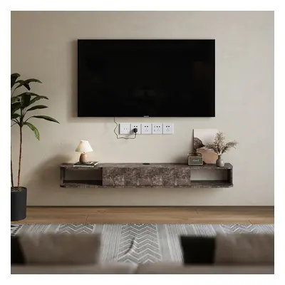 (Dark Grey) 140cm Floating TV Unit Cabinet Wall Mounted TV Stand With Storage Cupboard Shelf