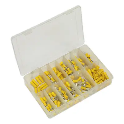 140 Pc Yellow Crimp Terminal Assortment - Various Connectors & Sizes - Electric