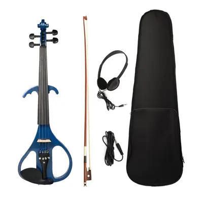 (Blue) Full Size 4/4 Violin Electric Violin Fiddle Maple Body Fingerboard Pegs Chin Rest with Bo