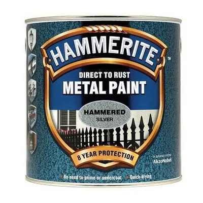 Hammerite HFSG25L Direct to Rust Hammered Finish Metal Paint Silver 2.5 Litre