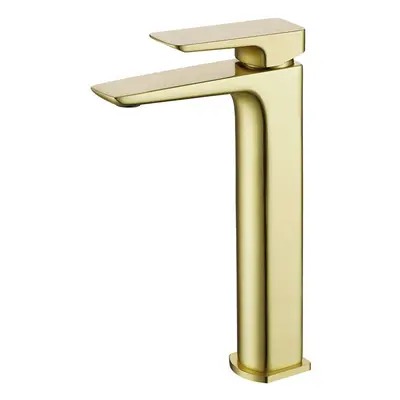 Nes Home Modern Countertop Brushed Brass Tall Square Basin Mono Mixer Tap