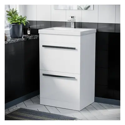 500mm Gloss White Drawer Basin Vanity Cabinet Floor Standing Ceramic Sink