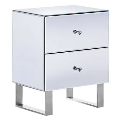 2 Drawer Bedside Table NESLE Glass Silver