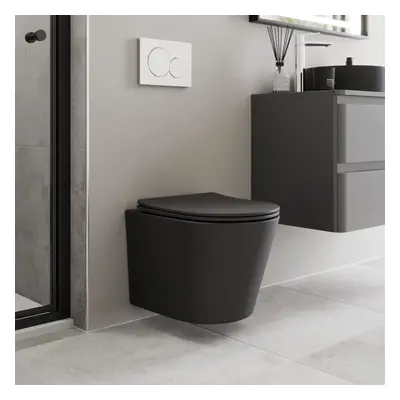 Affine Wall Hung Rimless Toilet & Soft Close Seat - Matt Black