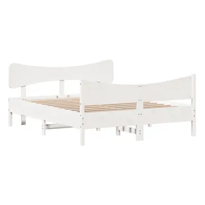 vidaXL Bed Frame with Headboard Home Bed Base White 140x200 cm Solid Wood Pine