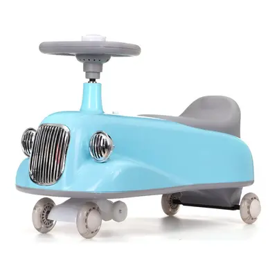 (Blue) Wiggle Car Ride On Toy with Music LED Lights PU Flash wheel Uses Twist Turn Wiggle Moveme