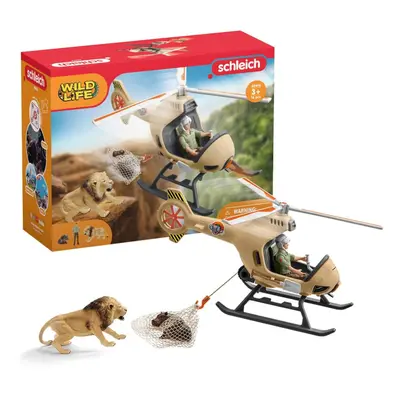 Schleich Wild Life 8pc. Animal Rescue Helicopter Playset with Lion and Hippo Figurines - Highly 