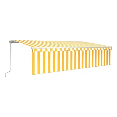 vidaXL Manual Retractable Awning with Blind&LED 6x3m Yellow&White Patio Awning