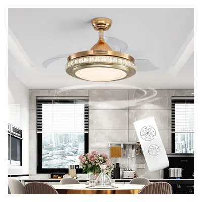 42" Crystal LED Ceiling Fan Light Chandelier Invisible Blade Remote Control