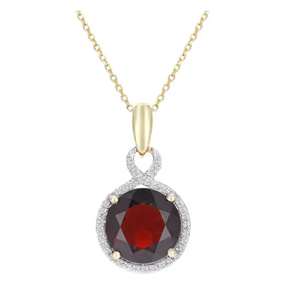 Jewelco London 9ct Yellow Gold Round 8pts Diamond Round 3.8ct Garnet Cocktail Pendant Necklace i