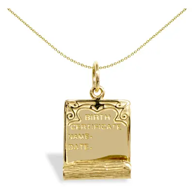 Jewelco London Solid 9ct Yellow Gold Birth Certificate Charm Pendant - JPD292