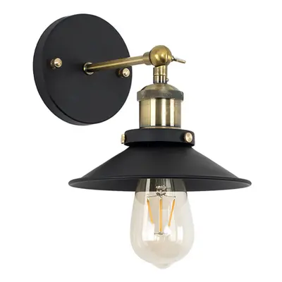 Pair Industrial Black Brass Wall Lights Tapered Shades 4w Bulbs