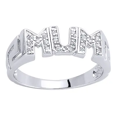 (M) Jewelco London Ladies Rhodium Plated Sterling Silver Cubic Zirconia Greek Key Pave MUM ID Si