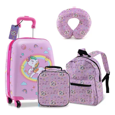 5 PCS Kids Luggage Set Carry-on Children Rolling Suitcase Set (Unicorn)